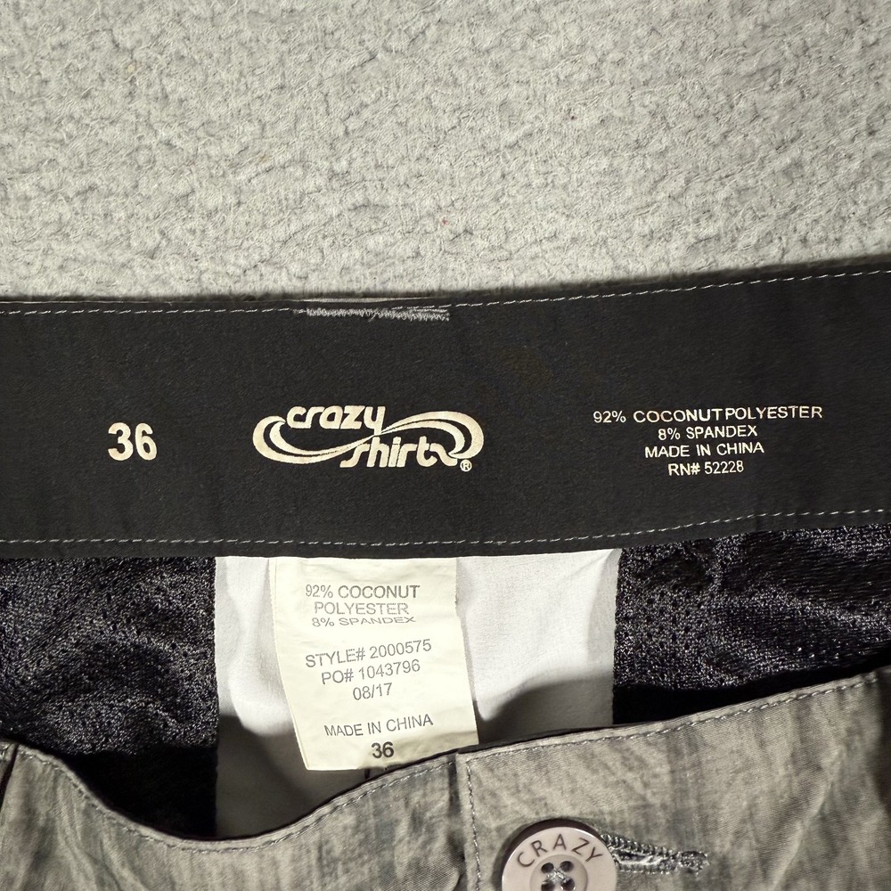 Crazy Shirt Shorts Mens 36 Gray Hawaiian Print Hybrid Casual Preppy Pockets Logo - Picture 9 of 11